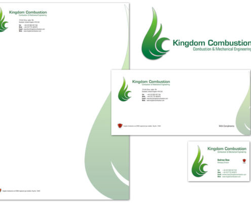 Logo and stationery for Kingdom Combustion, Fife-based combustion and mechanical engineers