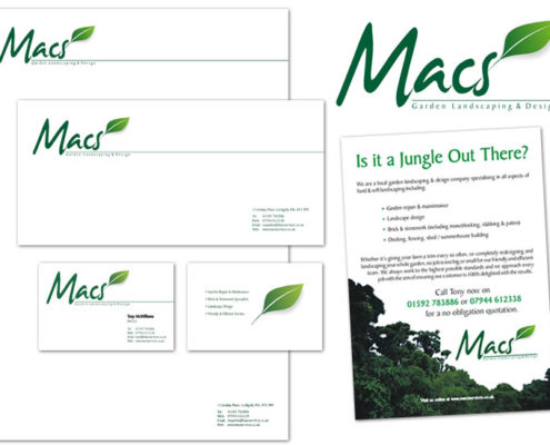 Logo, stationery and marketing materials for Macs Garden Landscaping & Design